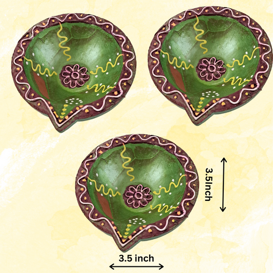Rgyan Fancy Handmade Clay Diya for Puja & Diwali Decoration / Mitti Ke Diye (Pack of 3)