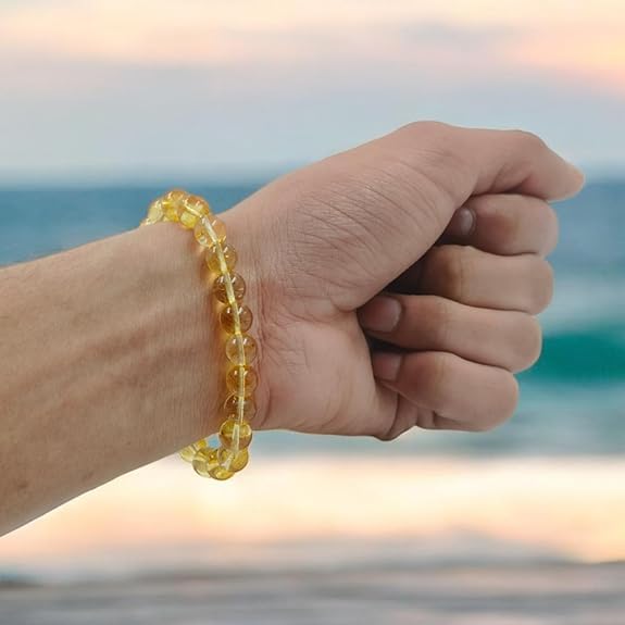 Rgyan Certified Natural Citrine Bracelet Jewelry for Men & Women – Original Yellow Citrine Crystal Stone – Wealth, Success & Positive Energy – Stretchable Gemstone with Lab Certification