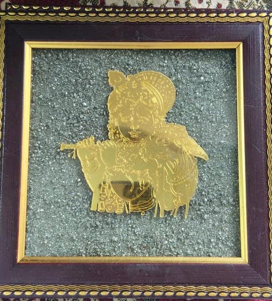 Rgyan, Lord Krishna Pyrite Frame – Spiritual Wall Art for Peace, Protection & Prosperity