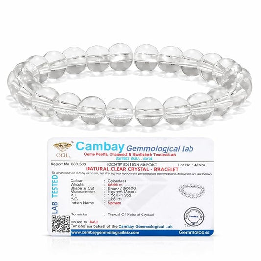 Natural Sphatik (Clear Quartz) Bracelet 8mm – Reiki Healing Crystal Bracelet for Men & Women | Clarity, Focus & Positive Energy | Adjustable Beaded Design