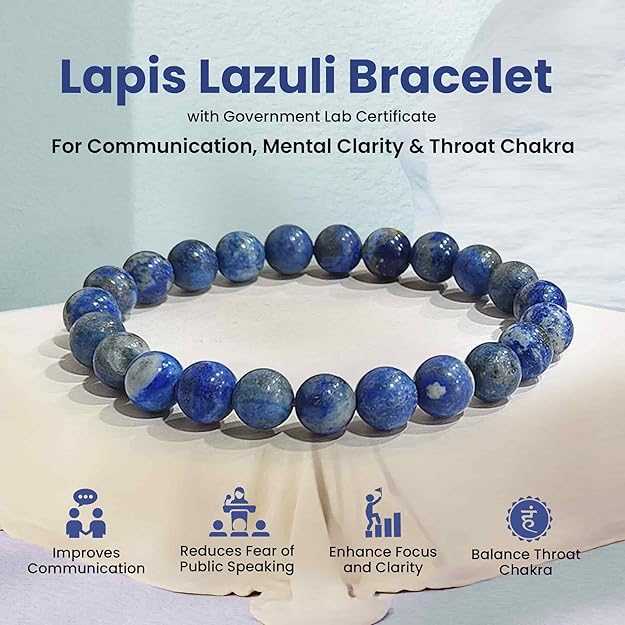 Rgyan, Lapis Lazuli Crystal Bracelet – Wisdom, Intuition & Mental Clarity Healing Bracelet for Men & Women | Astrology Crystal | Certified Natural Stone