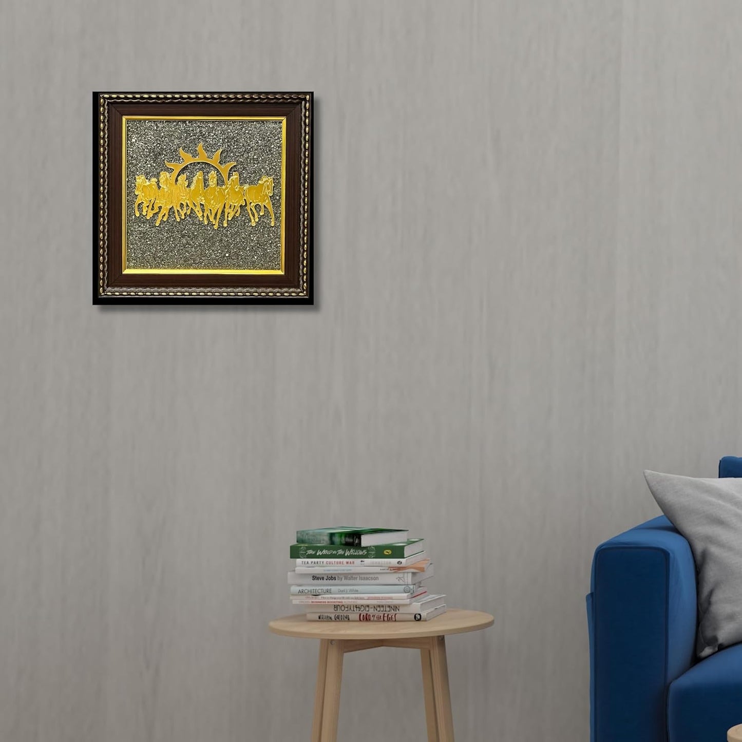 Rgyan, 7 Horses with Sun & Pyrite Frame – Vastu Decorative Art for Success & Prosperity