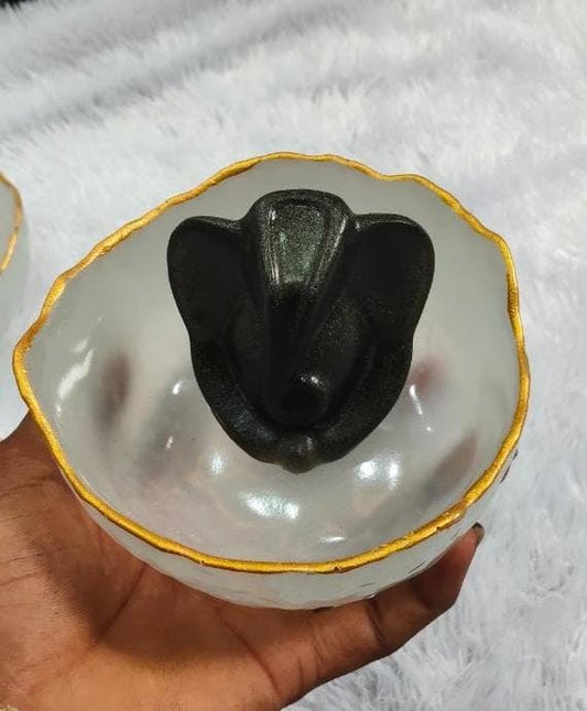 Rgyan, Pyrite Ganesha Idol with Selenite Charging Bowl – Spiritual Wealth & Energy Cleansing Set