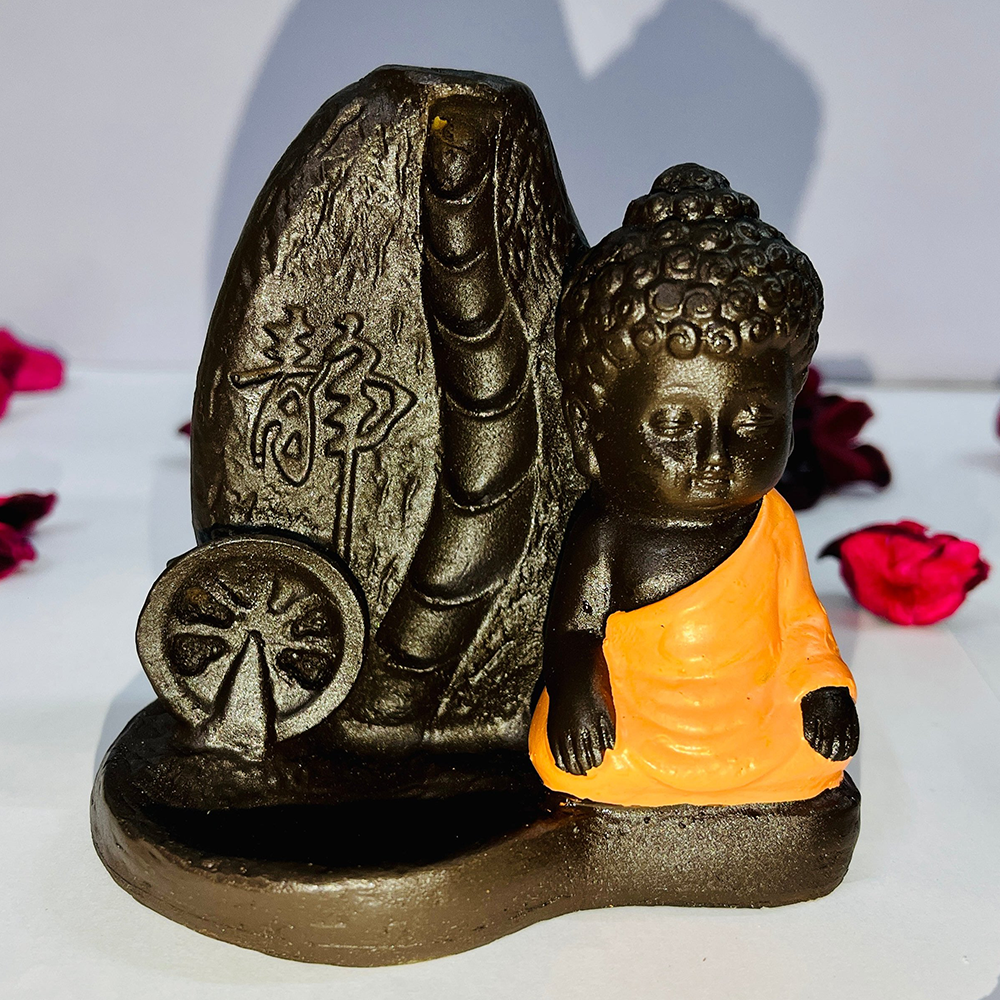Rgyan Monk Buddha Fountain Decorative Design Showpiece with 10 Scented Backflow Incense Cone