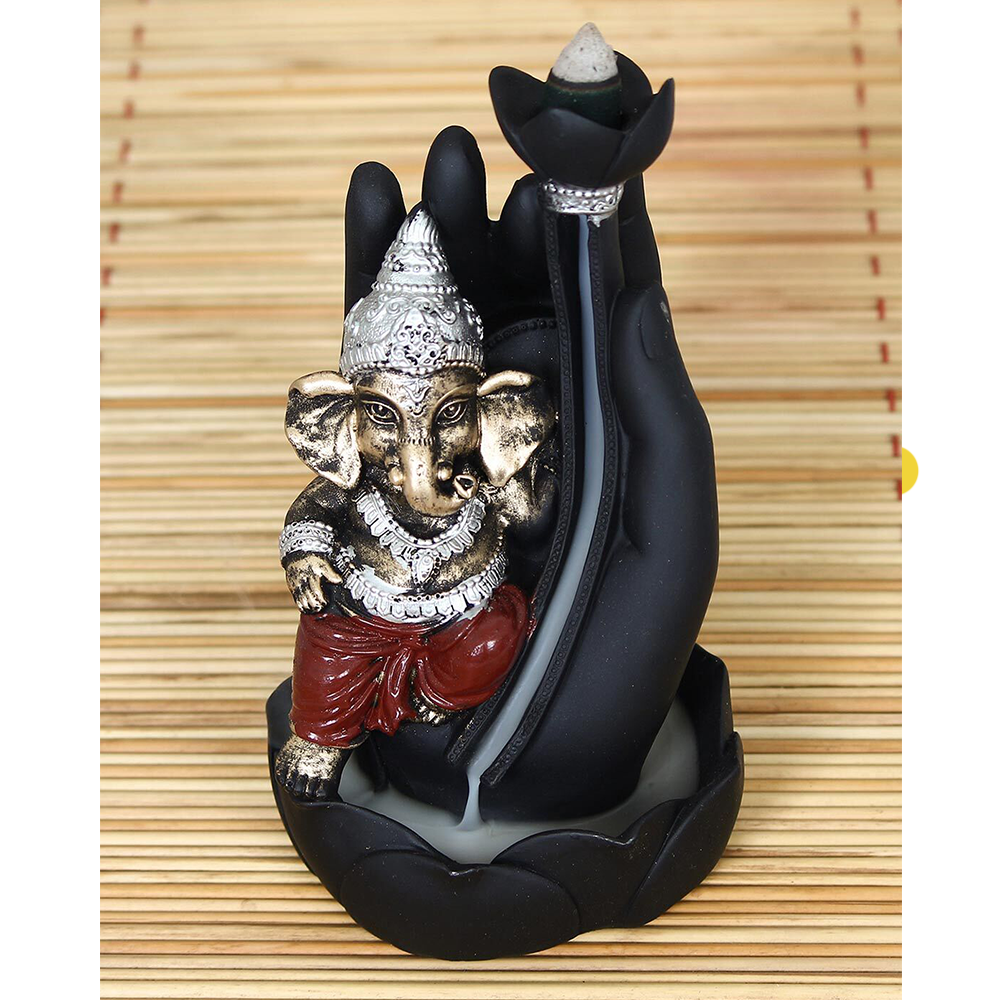 Rgyan Lord Ganesha Smoke Backflow Cone Incense Holder Decorative Showpiece with 10 free Smoke Backflow