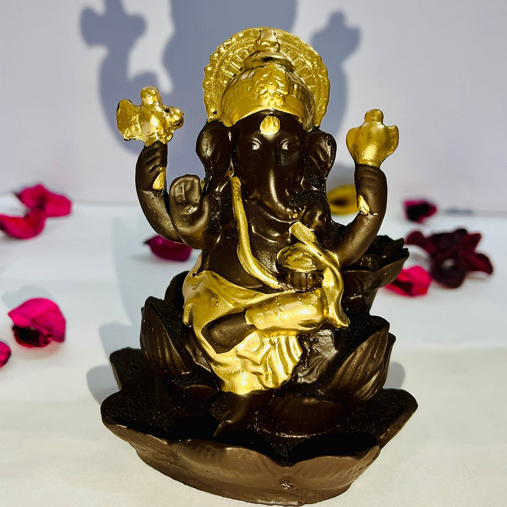 Rgyan Lord Ganesha Fountain Smoke Backflow Cone Incense Holder Decorative Showpiece for Home Decor