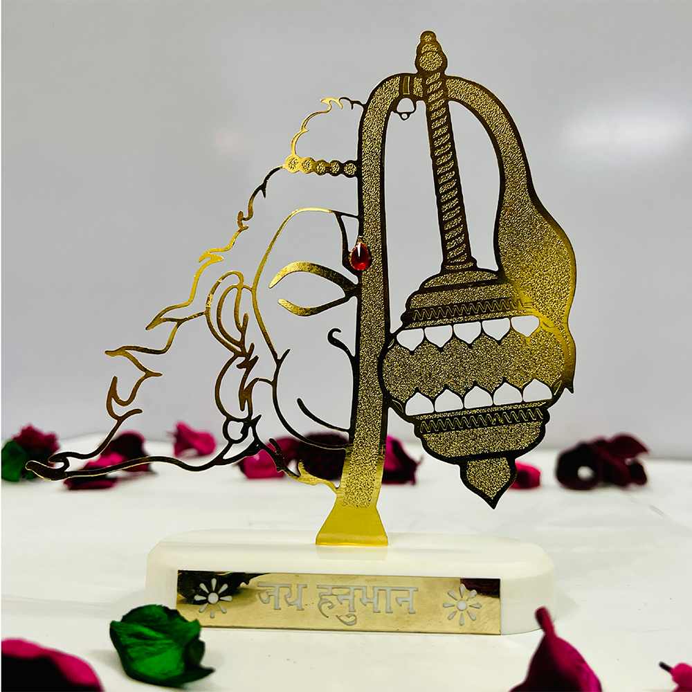 RGYAN Lord Hanuman Half face Figure 24 karat Gold Plated Metallic Design modern showpiece for Home Decor.