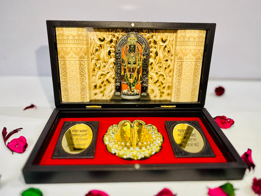 Rgyan Ram Lalla 24K Gold Plated Religious Frame Photo Frame with Charan Paduka Return Gifts for Home Puja Office
