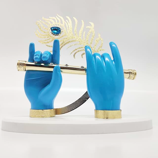 RGYAN Krishna Ji Hands Blue - with 24K Gold Plated Flute Symbol of Faith and Love | Car Dashboard, Office Desk & Pooja Temple