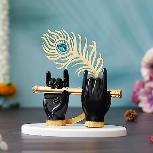 RGYAN Krishna Ji Hands Black - with 24K Gold Plated Flute Symbol of Faith and Love | Car Dashboard, Office Desk & Pooja Temple