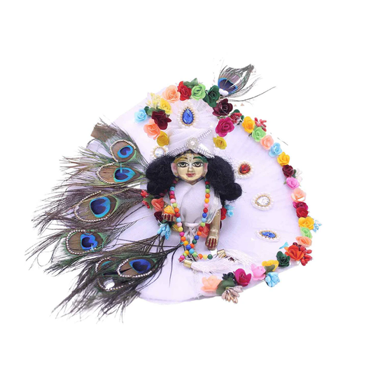 Decorated Flower Feather Heavy White Poshak/Dress For Laddu Gopal Ji