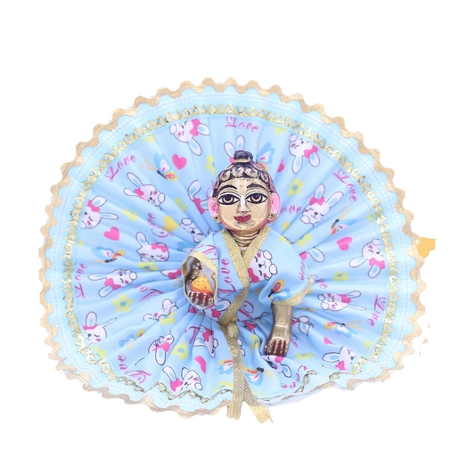 Kitty Printed Sky Blue Summer Poshak/Dress For Laddu Gopal ji