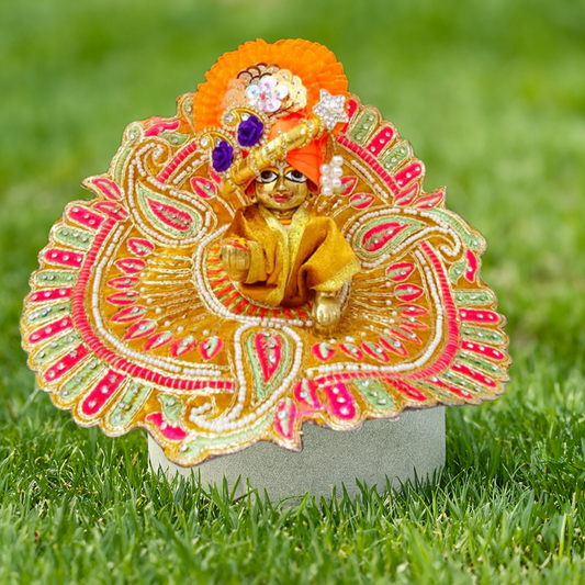 Moti Work Shaneel Lace Golden colour Laddu Gopal Poshak/Dress