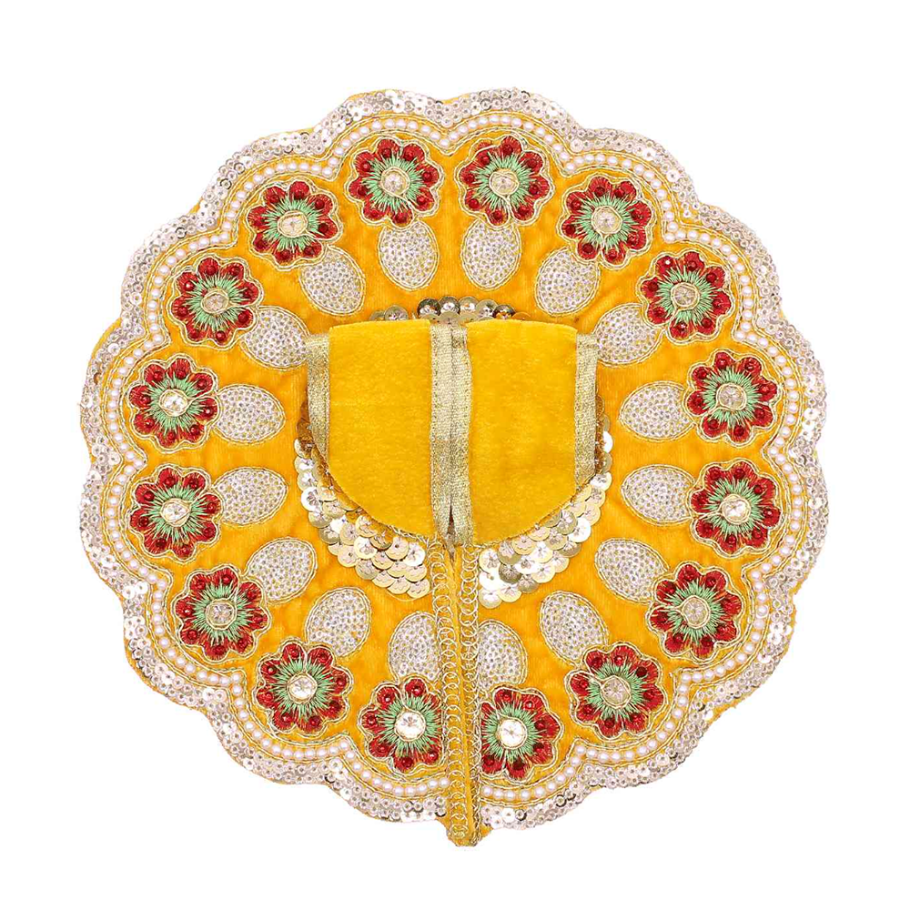 Decorative Heavy Flower Valvet Poshak/Dress Yellow Colour for Laddu Gopal JI