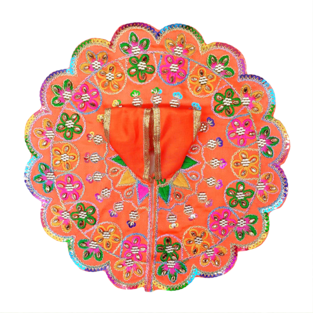 Kundan Work Blended Thread Orange Colour Laddu Gopal Poshak/Dress