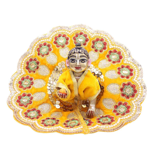 Decorative Heavy Flower Valvet Poshak/Dress Yellow Colour for Laddu Gopal JI