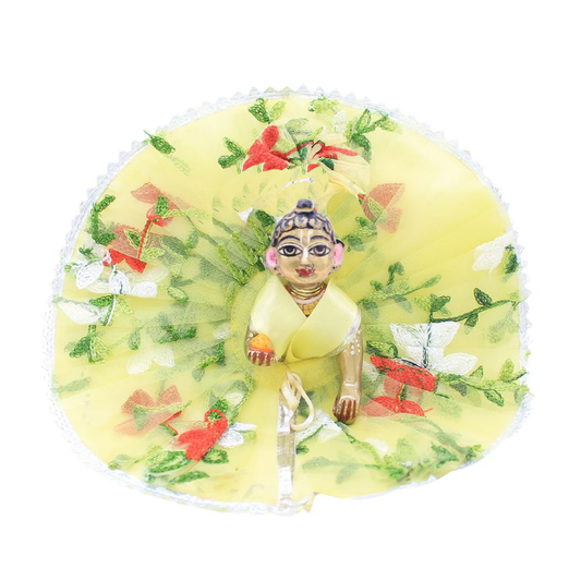 Frill Dress/Poshak Yellow Flower Design For Laddu Gopal Ji