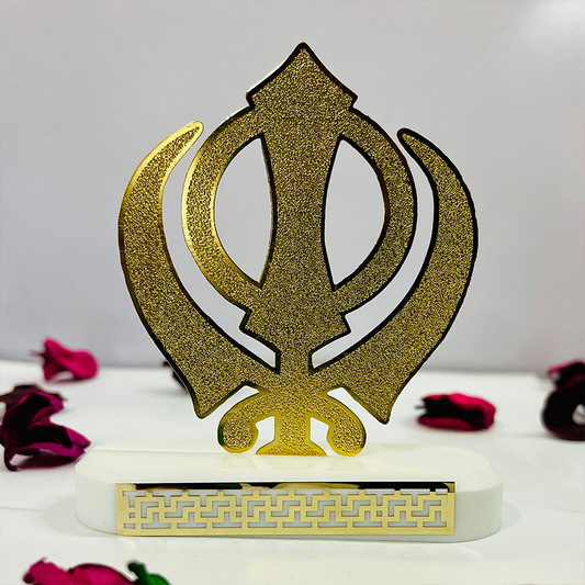 RGYAN Khanda Sikh Symbol 24 karat Gold Plated Metallic Design modern showpiece for Home Decor