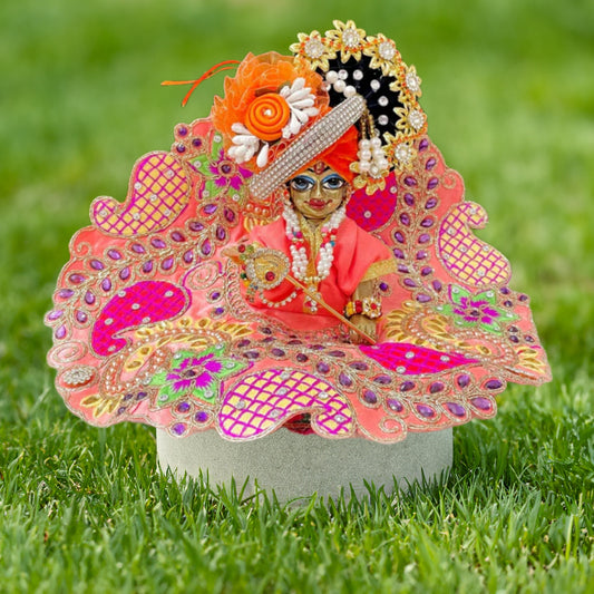Stone Work Blended Thread Orange Colour Laddu Gopal Poshak/Dress