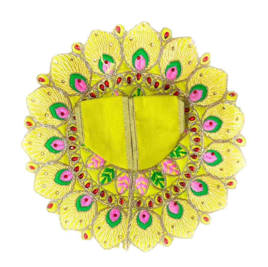 Stone Work Blended Thread Lemon Colour Laddu Gopal Poshak/Dress