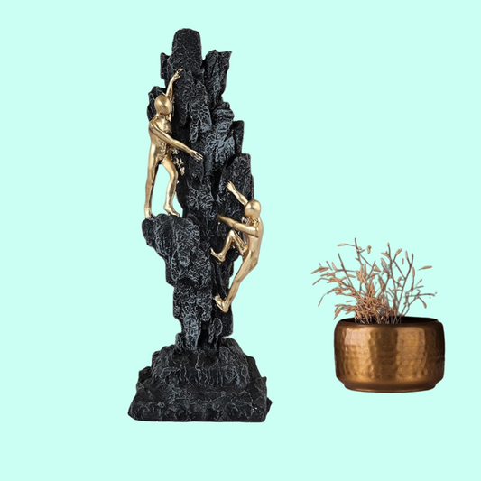 Rgyan Mountain Climbers Showpiece for Home Decor. 2 Men Climbing on Rock