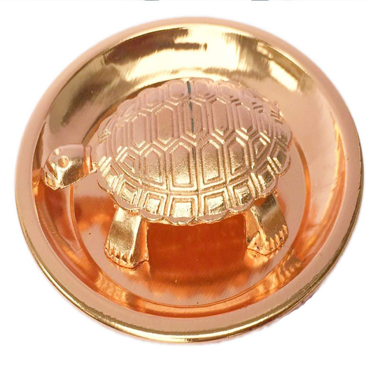 Copper Metal Feng Shui Vastu Turtle Tortoise with Plate (4-Inch)