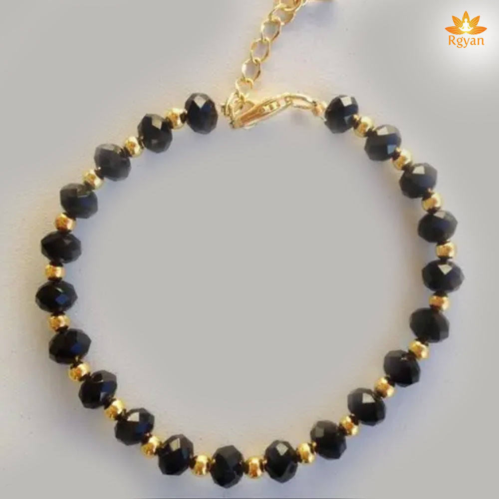 RGYAN Black Cutting Beads With Golden Ball Chain Bracelet