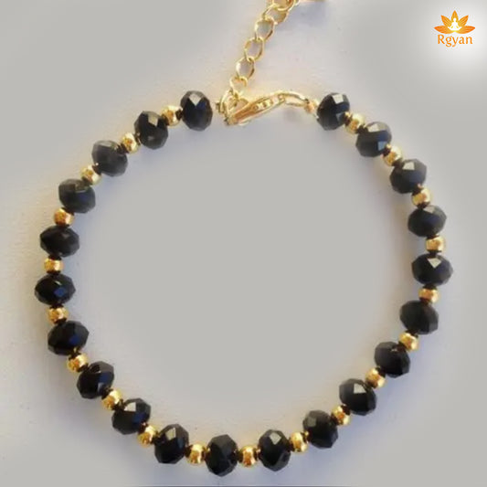 RGYAN Black Cutting Beads With Golden Ball Chain Bracelet
