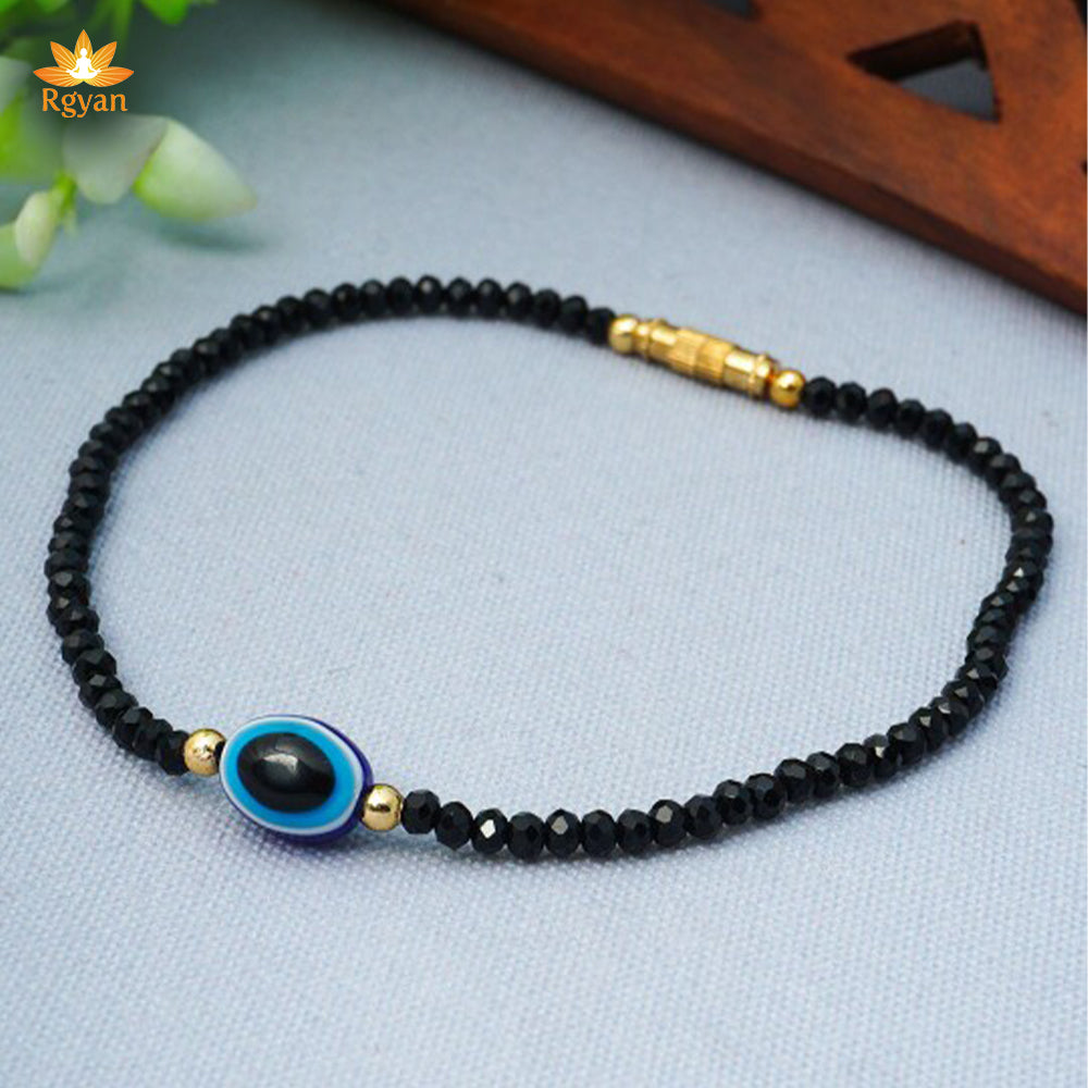 RGYAN Women Single Black Beaded Evil Eye Anklet
