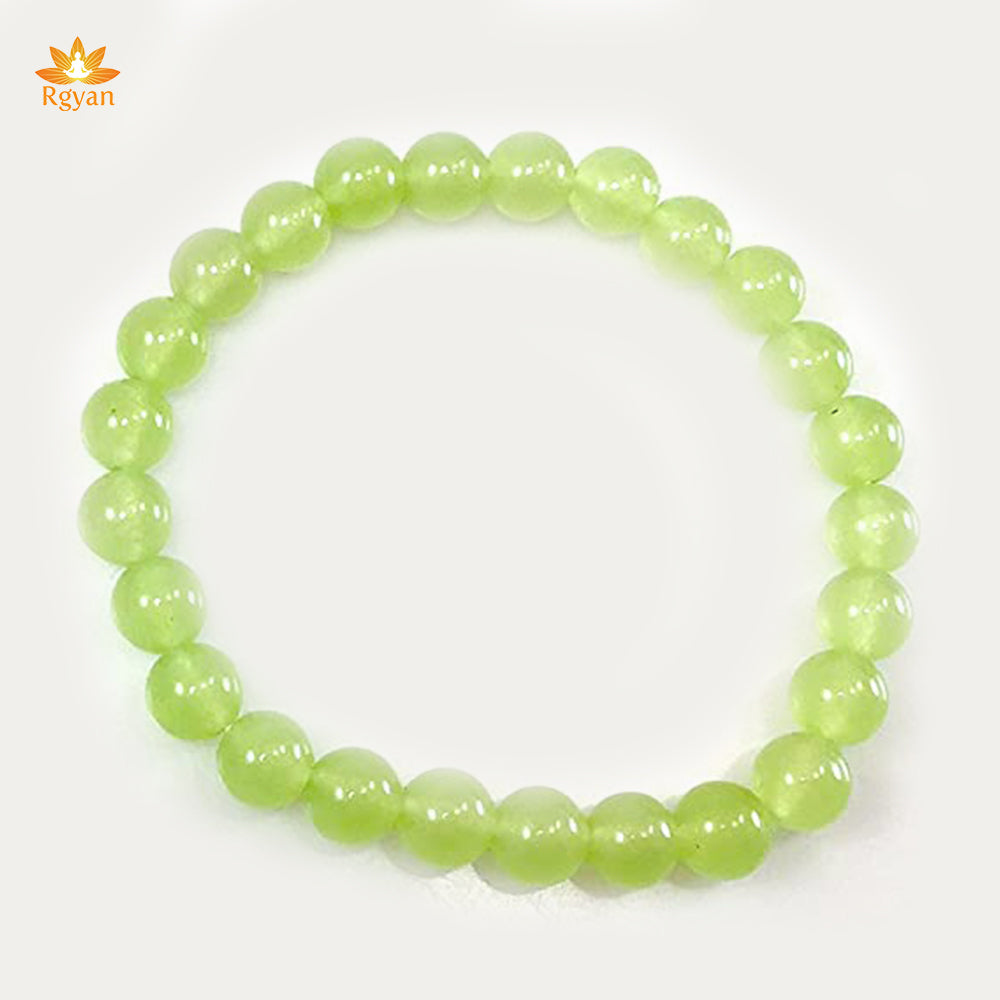 RGYAN Natural Apple Green Jade Round Shape Smooth Cut Stretchable Bracelet