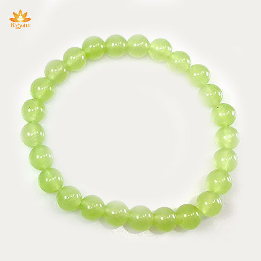 RGYAN Natural Apple Green Jade Round Shape Smooth Cut Stretchable Bracelet