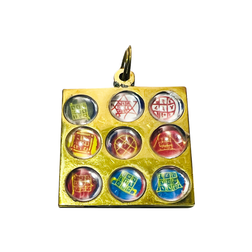 Shri Navgraha Raksha Kavach Yantra Pendant Brass / Locket To Negate Maleific effects of Nine Planets.