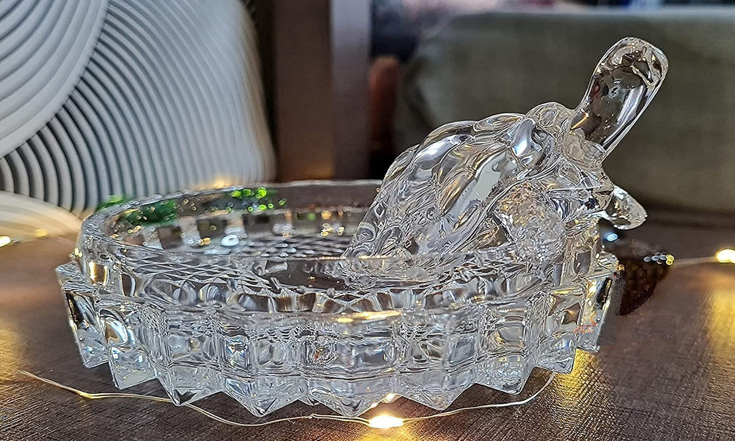 Crystal Tortoise Glass turtle with Beautiful Bowl Plate Vastu Set for Good Luck.