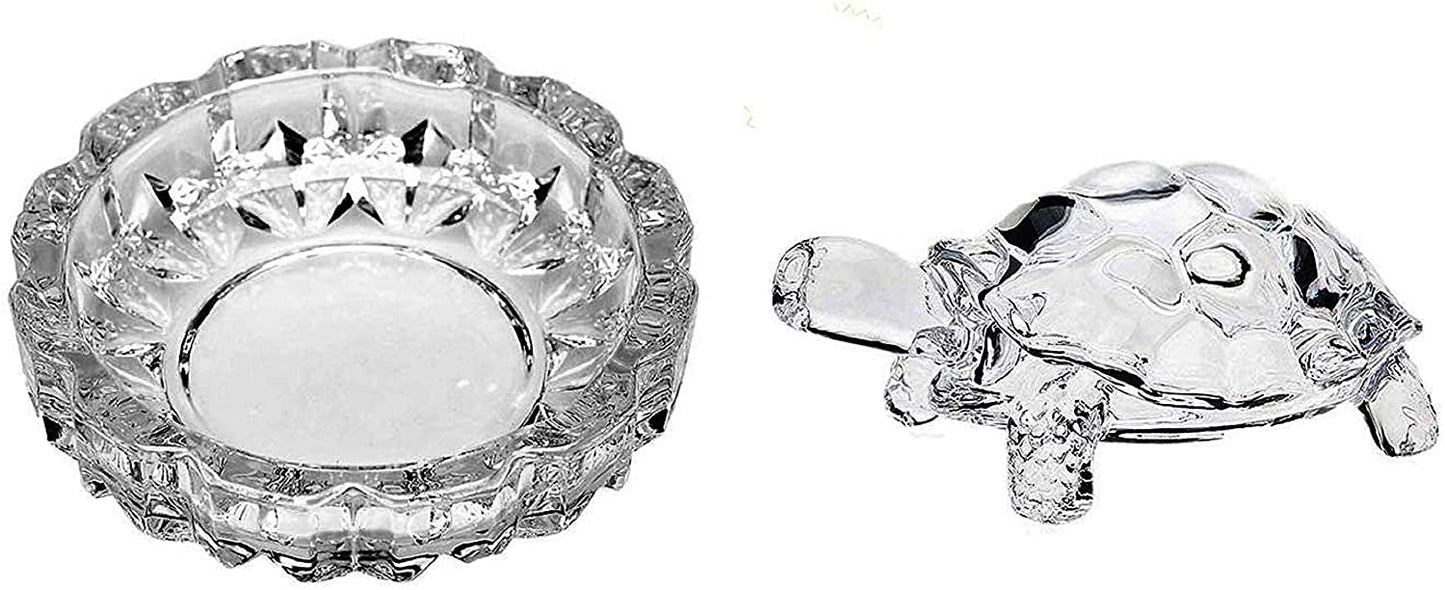 Crystal Tortoise Glass turtle with Beautiful Bowl Plate Vastu Set for Good Luck.
