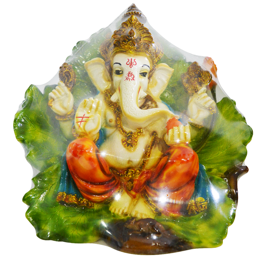 Green Pan Patta Ganesh Idol - Multicolor