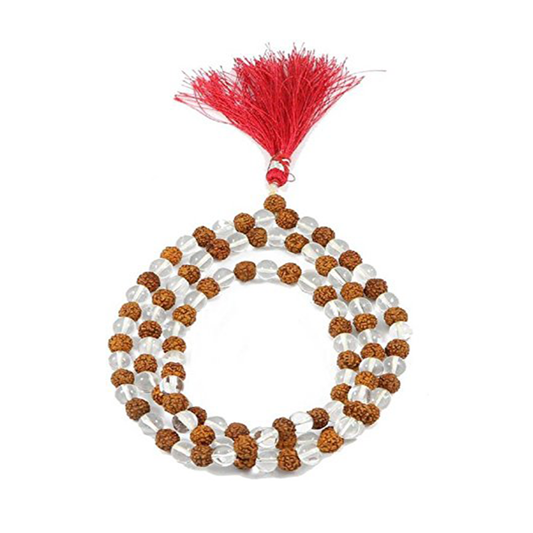 Crystal Rudraksha Mala with Sphatik (Crystal Quartz) 108 Beads