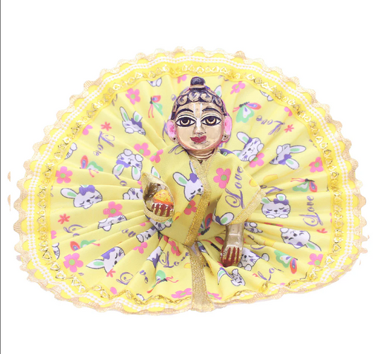 Kitty Printed Yellow Summer Poshak/Dress For Laddu Gopal ji