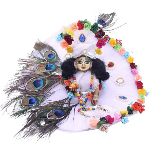 Decorated Flower Feather Heavy White Poshak/Dress For Laddu Gopal Ji