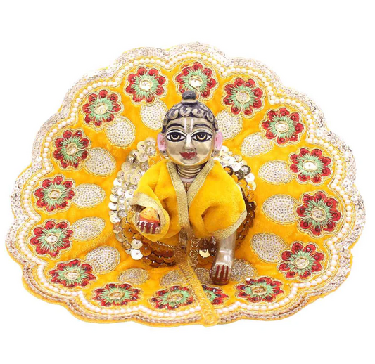 Decorative Heavy Flower Valvet Poshak/Dress Yellow Colour for Laddu Gopal JI