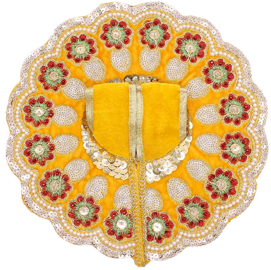Decorative Heavy Flower Valvet Poshak/Dress Yellow Colour for Laddu Gopal JI