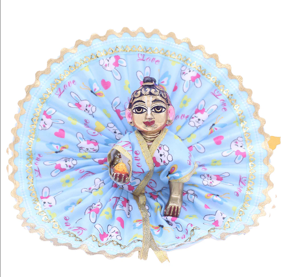Kitty Printed Sky Blue Summer Poshak/Dress For Laddu Gopal ji