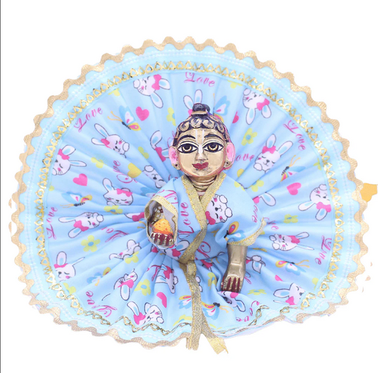 Kitty Printed Sky Blue Summer Poshak/Dress For Laddu Gopal ji