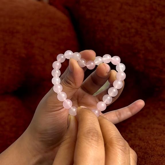 Rgyan Natural Rose Quartz 8mm Bracelet – Original Pink Healing Crystal Stone for Love & Emotional Balance | Adjustable Elastic Bracelet | Unisex for Men & Women