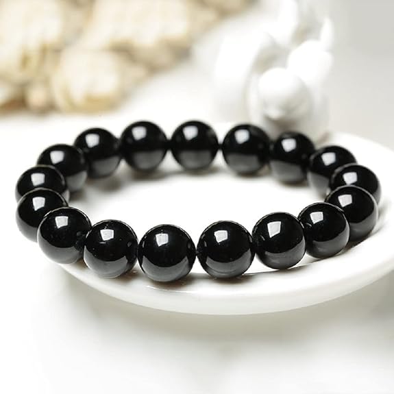 Rgyan Natural Black Obsidian Bracelet 8mm – Original Crystal Stone Beads | Protection, Strength & Negative Energy Shield | Reiki Healing & Meditation | Unisex Adjustable Size