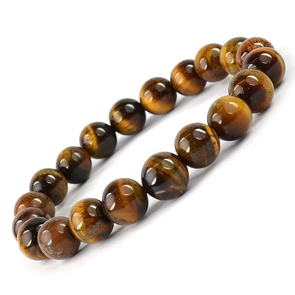 Rgyan Natural Tiger Eye Bracelet 8mm – Original Golden Brown Tiger Eye Stone Crystal for Men & Women | Protection, Confidence, Wealth & Good Luck | Adjustable Reiki Healing Crystal