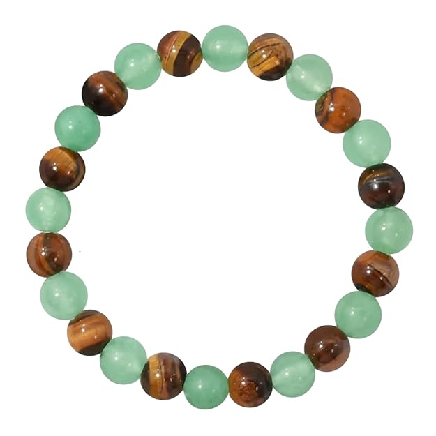 Rgyan, Tiger Eye & Aventurine Crystal Bracelet – Balance, Protection & Positive Energy Bracelet for Men & Women | Elastic Handmade Beaded Design