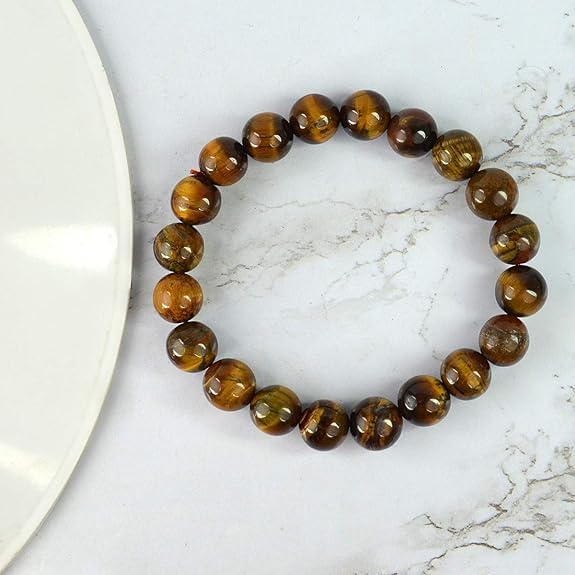Rgyan Natural Tiger Eye Bracelet 8mm – Original Golden Brown Tiger Eye Stone Crystal for Men & Women | Protection, Confidence, Wealth & Good Luck | Adjustable Reiki Healing Crystal