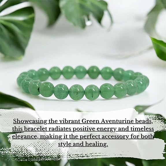 Rgyan, Natural Green Aventurine Bracelet 8mm – Prosperity & Luck Crystal Bracelet for Men & Women | Money, Success & Heart Chakra Healing | Adjustable Beaded Design