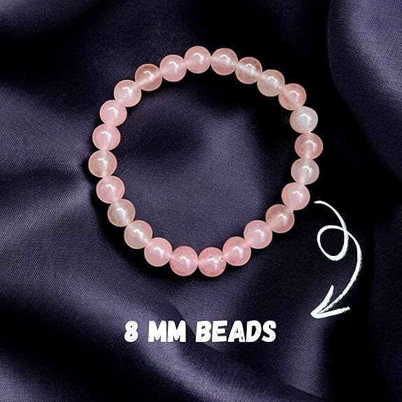 Rgyan Natural Rose Quartz 8mm Bracelet – Original Pink Healing Crystal Stone for Love & Emotional Balance | Adjustable Elastic Bracelet | Unisex for Men & Women
