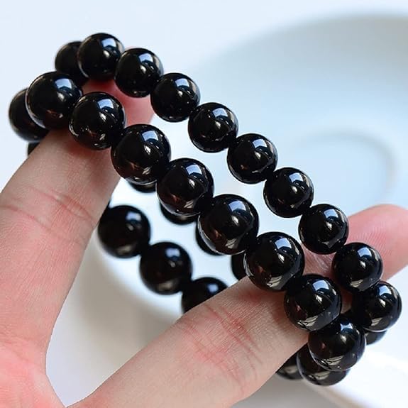 Rgyan Natural Black Obsidian Bracelet 8mm – Original Crystal Stone Beads | Protection, Strength & Negative Energy Shield | Reiki Healing & Meditation | Unisex Adjustable Size